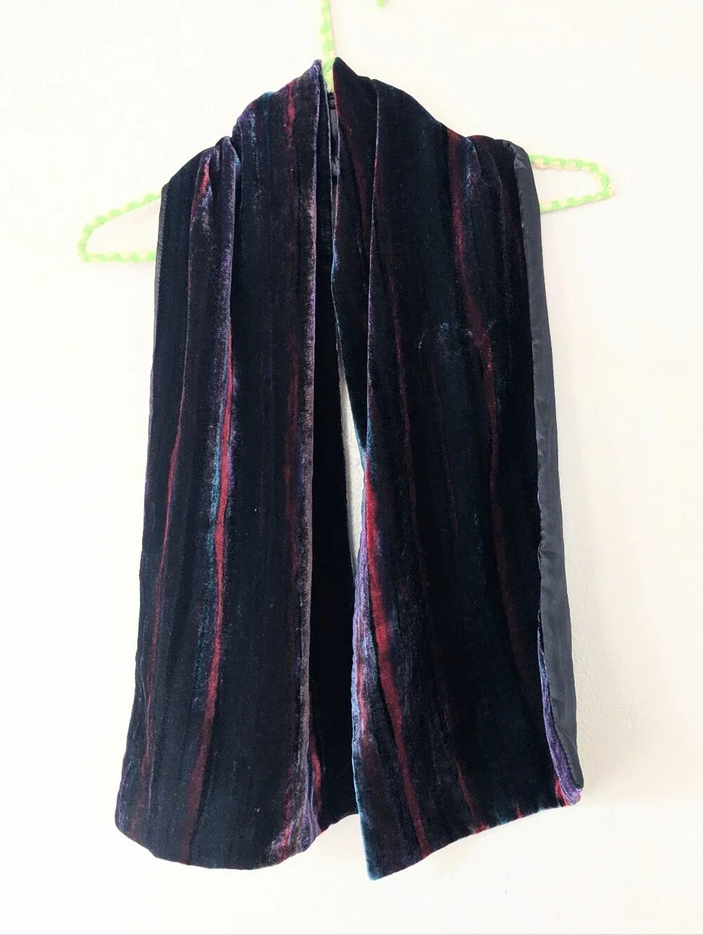 Vintage Elaine Gold Collection XII Ltd Velvet Stripe Scarf Jewel Tone Satin Back